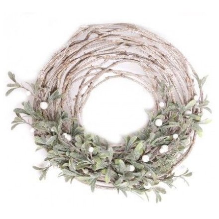Glittered Twig & Mistletoe Wreath, 50cm 
