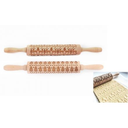 Wooden Rolling Pins With Patterns, 39.5cm 