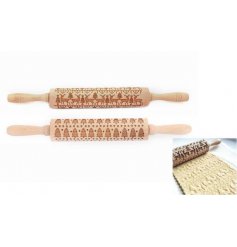 an assortment of wooden rolling pins with embossed decals
