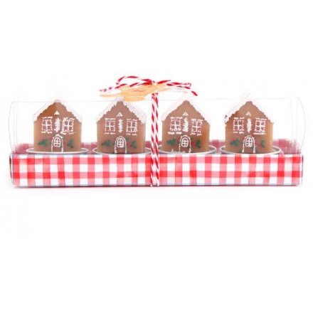 Set of 4 Gingerbread House Tlights 
