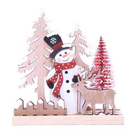 Natural Wood Snowman Scene, 13cm | | Christmas Decorations / Character ...