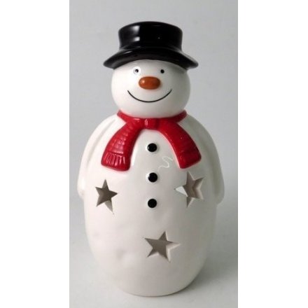 Ceramic Snowman T-light Holder, 12cm 