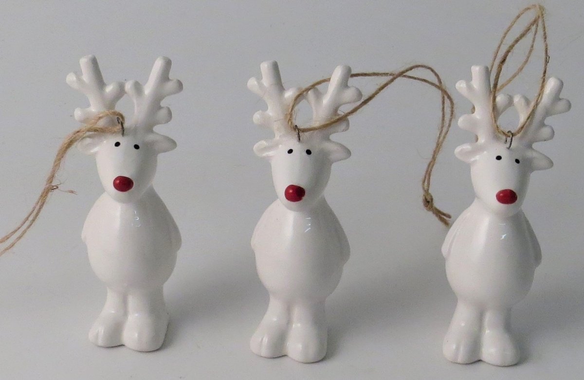 Hanging White Ceramic Reindeer, 7cm 49129 Christmas / Hanging