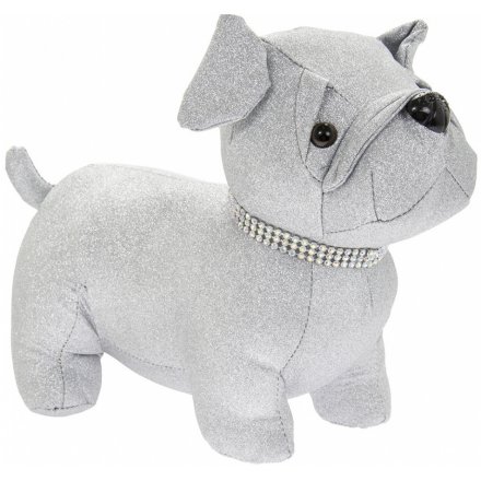 Sparkly Silver Bling Pug Doorstop 