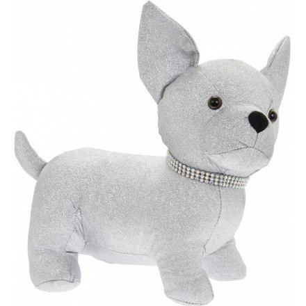 Sparkly Silver Bling Chihuahua Doorstop 