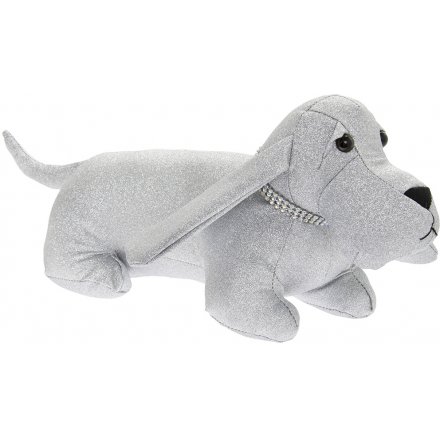 Sparkly Silver Bling Dachshund Doorstop 
