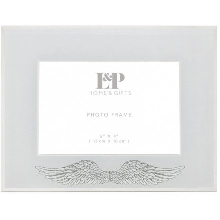  A gorgeous Mirrored Picture Frame featuring a glittery angel wing decal 