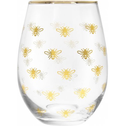 Golden Bee Stemless Glass 