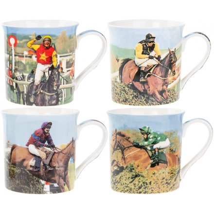 Classic Horse Racing Set of 4 Mugs 