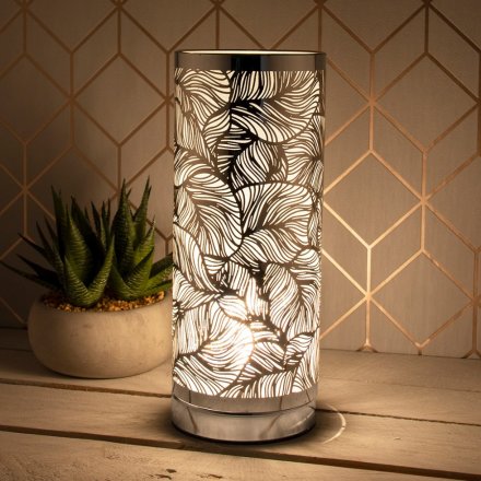 Silver Leaf Pattern Touch Lamp, 26cm 