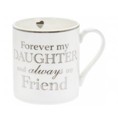  A sweet and simple White fine China Mug featuring an added silver scripted decal 