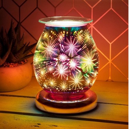 An attractive melt and oil burner lamp with a striking 3D fireworks design. 