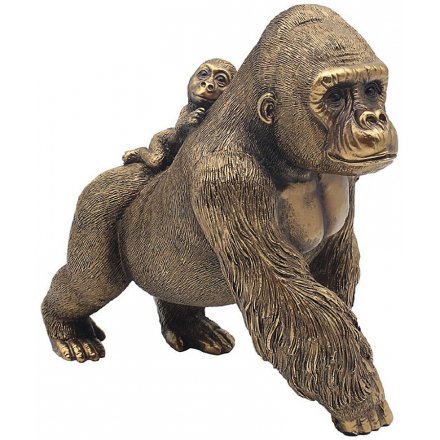 Bronzed Reflections Mother & Baby Gorilla Ornament 