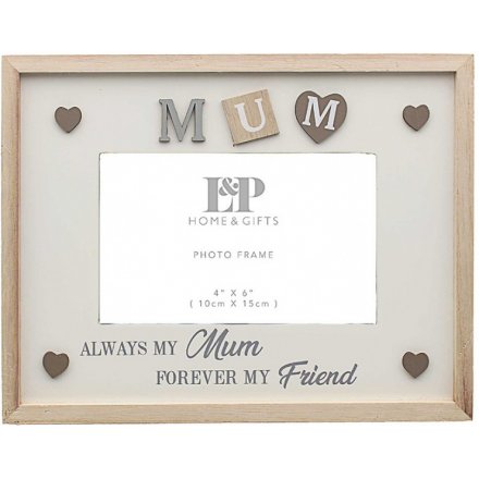  Decorated with Lettered squares, hearts and scripted text this Sentiments frame is sure to make any mum smile 