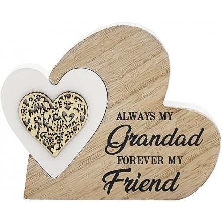 Sentiments Double Heart Plaque - Always My Grandad, 16cm