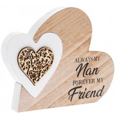  A charming natural wooden heart with an added heart shaped puzzle piece in a white tone 