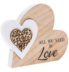 Bring home a sentimental and almost sweet feel with this natural toned smooth wooden heart block 