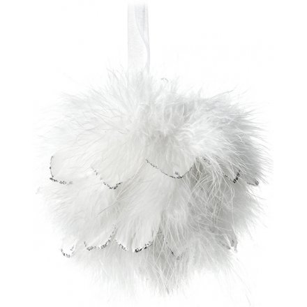 White Fluffy Feather Bauble, 12cm 