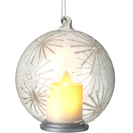 Glass Star Bauble With LED Candle, 10cm 