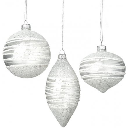 Set of 3 Silver Glitter Baubles 