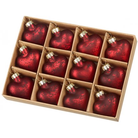 Mini Red Glass Heart Baubles 