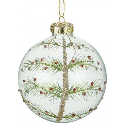 Clear Glass Bauble With Decal, 8cm 