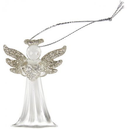 Glass Angel With Silver Wings, 7cm 