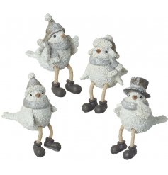 A sweet mix of festive themed birds with added hints of glitter and dangly legs 