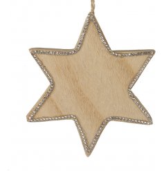 A simple natural wooden Star decoration with an added bejewelled glitter edging 