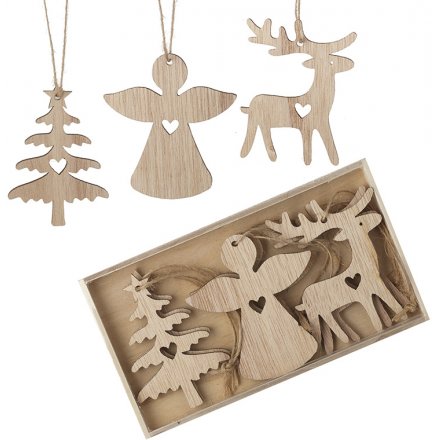 Natural Wooden Hanging Tree Decorations, 8cm