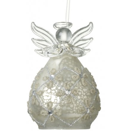 Frosted Glass Hanging Angel, 8cm 