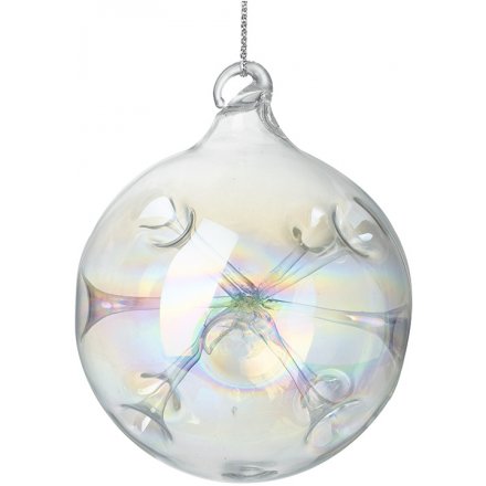 Glass Bauble With Iridescent Coat, 9cm 