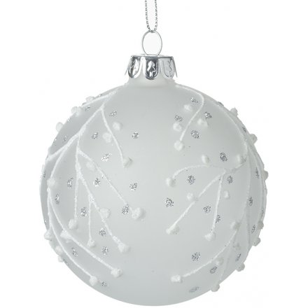 White Frosted Glass Bauble, 8cm 