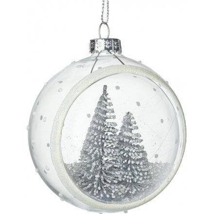 Silver Tree Open Glass Bauble, 9cm 