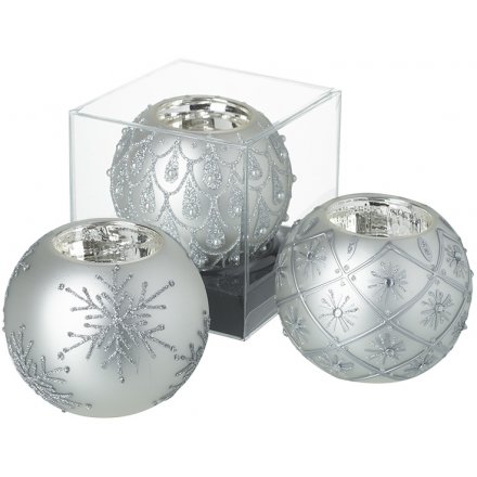 Silver Glass Bauble T-light Holders, 8cm 