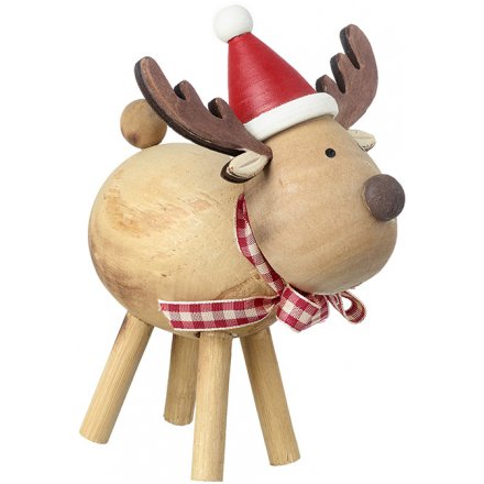 Natural Wooden Festive Reindeer, 11cm 