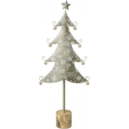 Whitewashed Metal Tree With Snowflake Decal, 58cm 