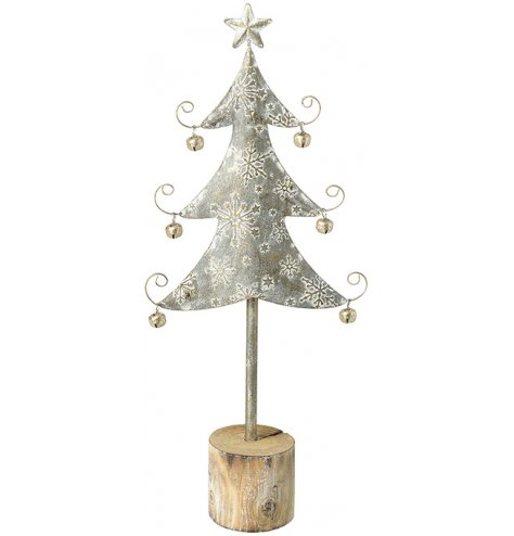 A rough luxe Christmas tree with rustic embossed snowflakes. Complete with gold jingle bells.