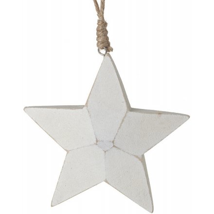 Carved White Hanging Star, 10cm 