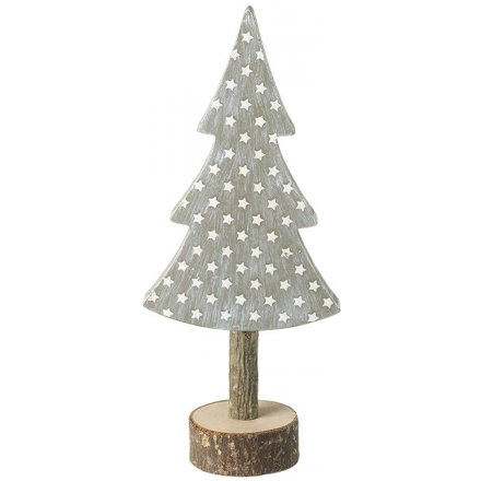 Rustic Wooden Tree With Stars, 25.5cm 