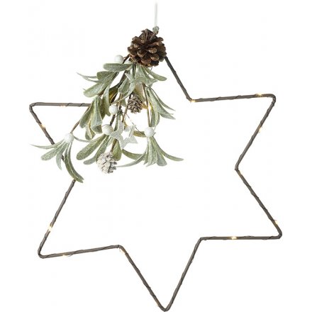 Hanging Wire LED Star With Mistletoe, 32cm 