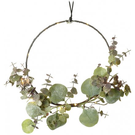 Hanging Wire LED Hoop With Eucalyptus, 25cm 