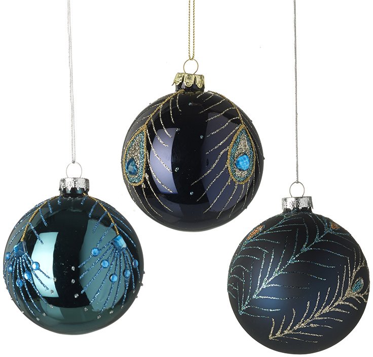 GGB331 / Luxe Peacock Feather Glass Baubles, 8cm | 49531 | Christmas ...