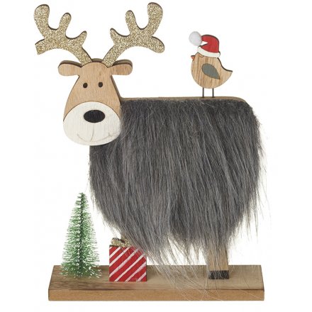 Faux Fur Reindeer and Robin