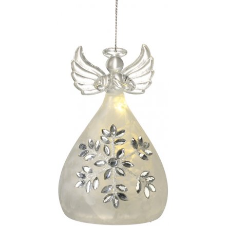 LED Glass Angel With Jewel Skirt, 10cm 