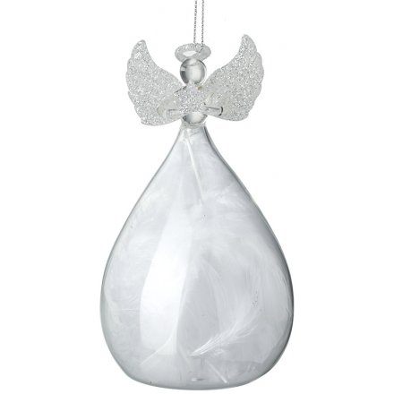 Feather Filled Glass Angel Hanger, 10cm 