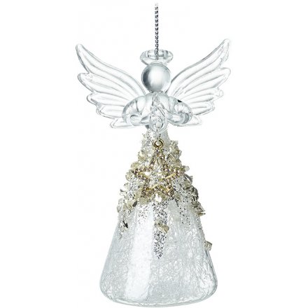 Hanging Glass Angel With Gold Star, 9cm 