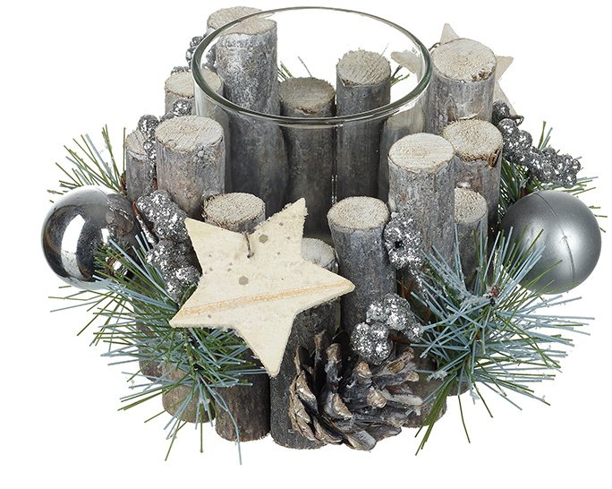 Medium Silver Foliage Candle Holder Christmas Decorations / Candle