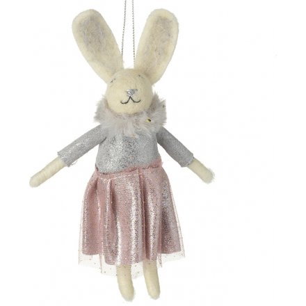 Hanging Woollen Bunny In Skirt, 17cm 