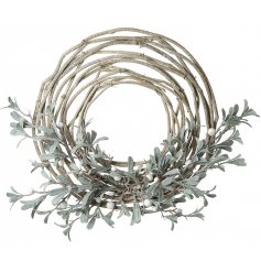 An entwined twig wreath decorated with a eucalyptus foliage with added berries 